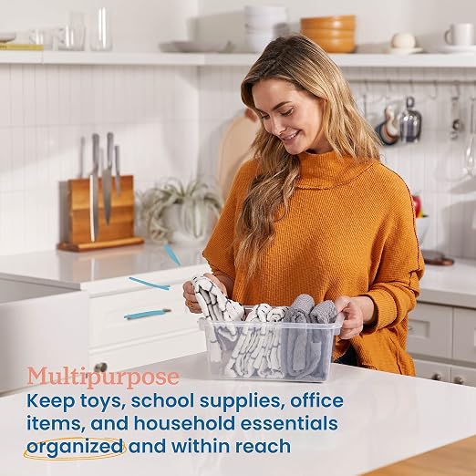 ECR4Kids Scoop Front Storage Bin, Multipurpose Organization, Clear, 5-Piece | Durable plastic, GREENGUARD Gold Certified, 1.2 gallon capacity, lightweight & nestable, built-in handle, classroom/home use