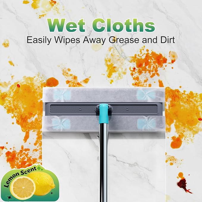 JOYMOOP Hands Free Multi Purpose Flat Mop, Dust Mop for Pet Hair and Floor, 36 Dry + 6 Wet Refills, Turquoise-Cyan & Muted Grey