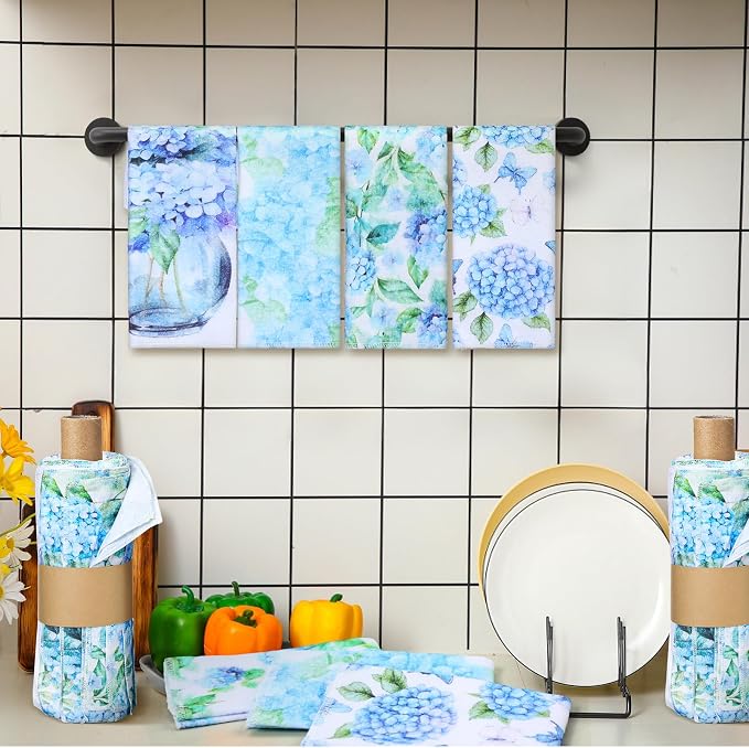 Reusable Kitchen Cloths Cotton Towel, 36 Pack, Hydrangea | Washable 9.84x11.81in, Paperless Towel Rolls Bulk, Cleaning Cloth Napkins for Dishes