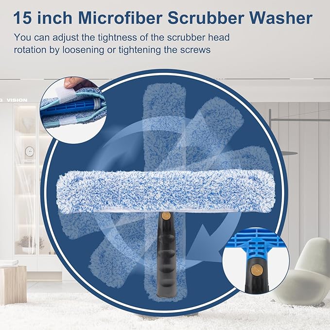 Professional Window Cleaning Kit with 6ft Long Handle, 3 Gallon Bucket | 14" Squeegee,15" Scrubber,Spray Bottle,Cloth,Window Washing Equipment Cleaner Tool for Outdoor Commercial Household