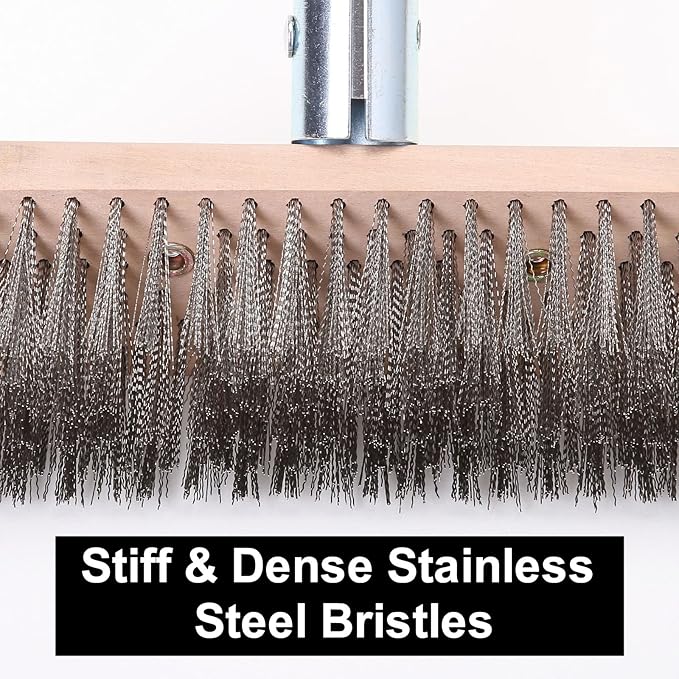 MAXMAN Wire Scrub Brush, 63"Stainless Steel Bristle, Outdoor Patio Cleaning | Long Handle, Heavy Duty Large Wire Brush, Stiff Metal Bristle Floor Scrubber, Wire Broom for Deck, Concrete, Moss Removal
