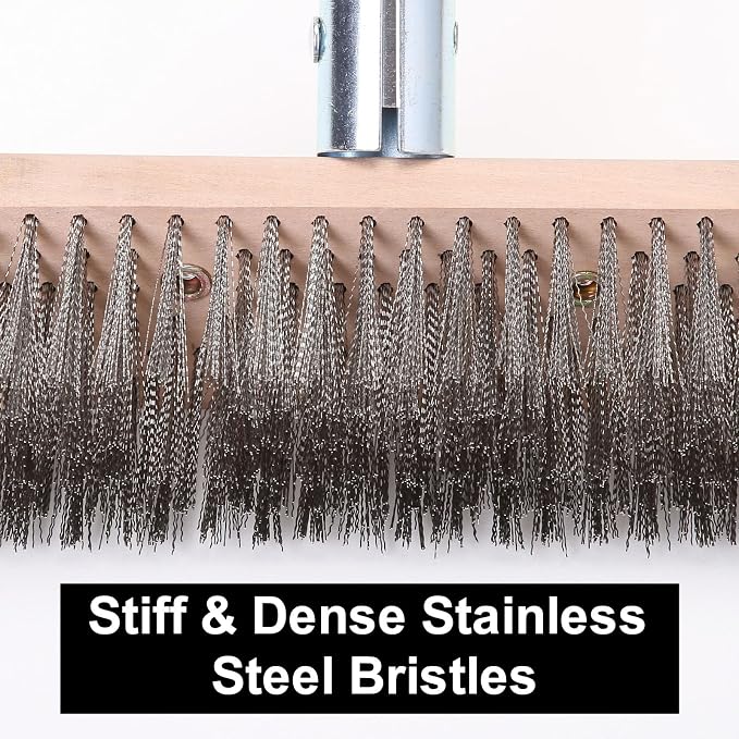 MAXMAN Wire Scrub Brush 2PCS, 63" Stainless Steel, Outdoor Patio Cleaning | 8" Brush Heads, Heavy Duty Large Wire Brush, Stiff Metal Bristle Floor Scrubber, Wire Broom for Deck, Concrete, Moss Removal