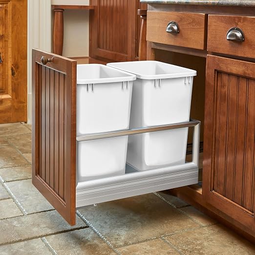 Rev-A-Shelf 27 qt Polymer Replacement Waste Container for Rev-A-Shelf Pullouts, Kitchen Cabinet Trash Can Recycle Bin, RV-1024-11-2, White (2-Pack)