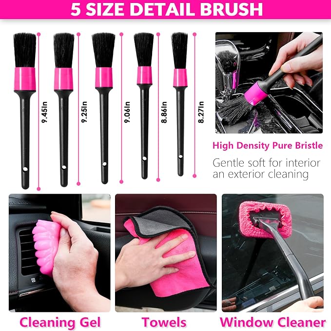ThinkLearn Car Cleaning Kit with High Power Car Vacuum Detailing Kit | Cute Pink, 8000Pa Suction, 15ft Long Cord, 24piece Set, Interior Cleaning Deep Cleaning, Car Accessories Gift For Women