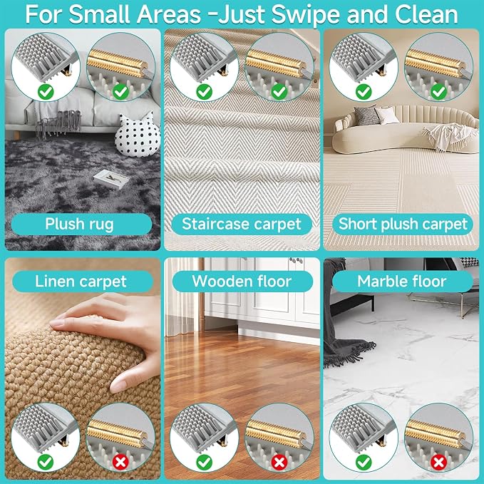 Carpet Rake for Pet Hair Removal Tool, Reusable Pet Hair Remover Broom | Dog&Cat Hair Remover Scraper Rake with 54” Adjustable Long Handle, 3 Pcs Carpet Brush Rake for Rugs, Mats, Couch, Furniture