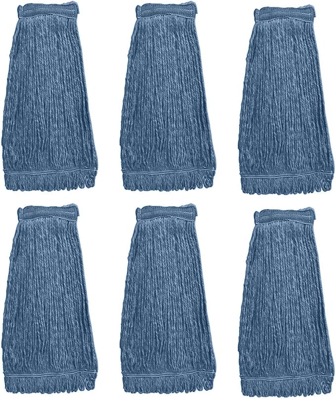 KLEEN HANDLER Heavy Duty Commercial Loop End Mop Head Replacement 6 Pack | Wet Industrial Cotton Looped-End String Mop Head Refill with Universal Headband for General Floor Cleaning