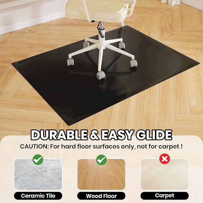 Black Office Chair Mat for Hardwood Floor, 48 x 60 in Desk Floor Protector | Heavy Duty Plastic Floor Mat, Smooth Rolling, Easy to Clean, Protects Wood & Tile Floors, Ideal for Computer & Gaming Chairs