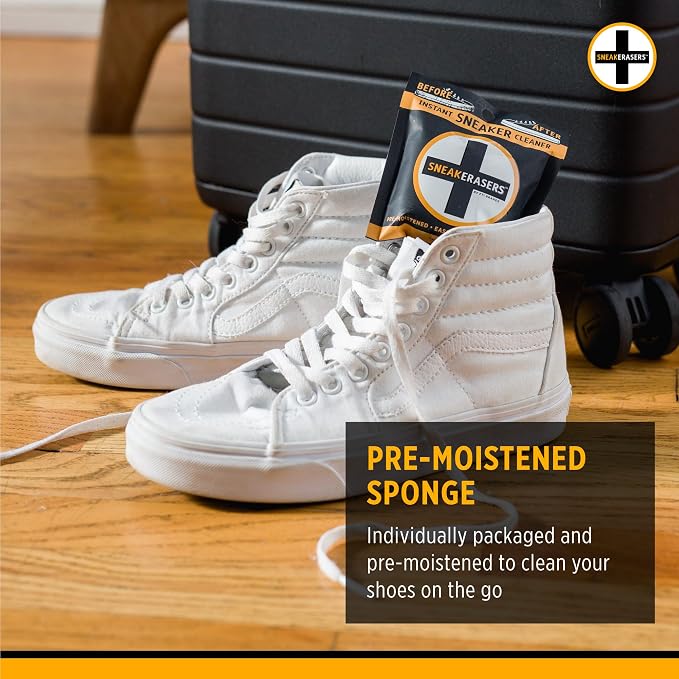 SneakERASERS Instant Shoe Cleaner Pre-Moistened Sponge, 14 Pack | Effective for White Sneakers, Tennis Shoes, Portable Shoe Cleaning Kit, Instant Sneaker Cleaner