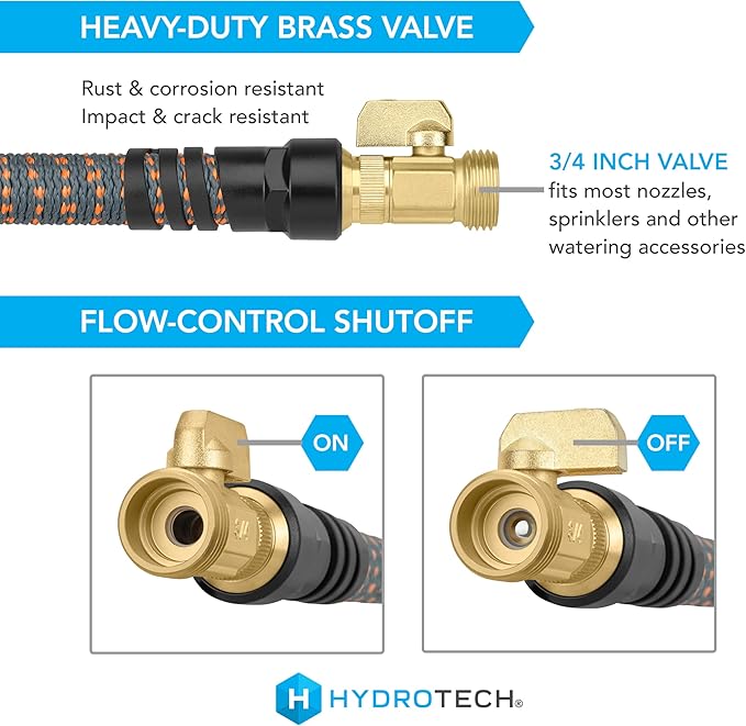 HydroTech 75 ft Expandable Burst-Proof Garden Hose, 5/8 in Diameter | Patented Force Control Technology delivers lightweight, kink-free flexibility, compact storage and dependable durability.