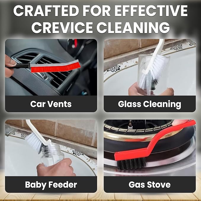 8 Pcs Crevice Cleaning Brush Set Hard Bristle Tools for Narrow Spaces | Multi-Purpose Grout Brush for Bathroom, Shower, Window Tracks & Kitchen Cleaning, Ideal for Gaps, Grooves and Tight Areas.