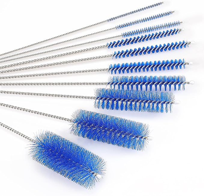 CiaraQ Bottle Cleaning Brushes, 8 Inch Nylon Tube Brush Set, Cleaner for Narrow Neck Bottles Cups with Hook, Set of 10pcs. (Pack of 2)