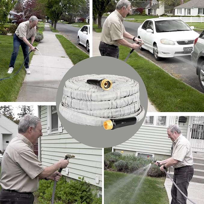 YOTOO Garden Hose 75FT, Lightweight, Durable, Flexible, Non-Expanding, Kink-Free Water Hose with Solid Brass Fittings for Outdoor, Watering flants and flowers, Car Wash, Gray