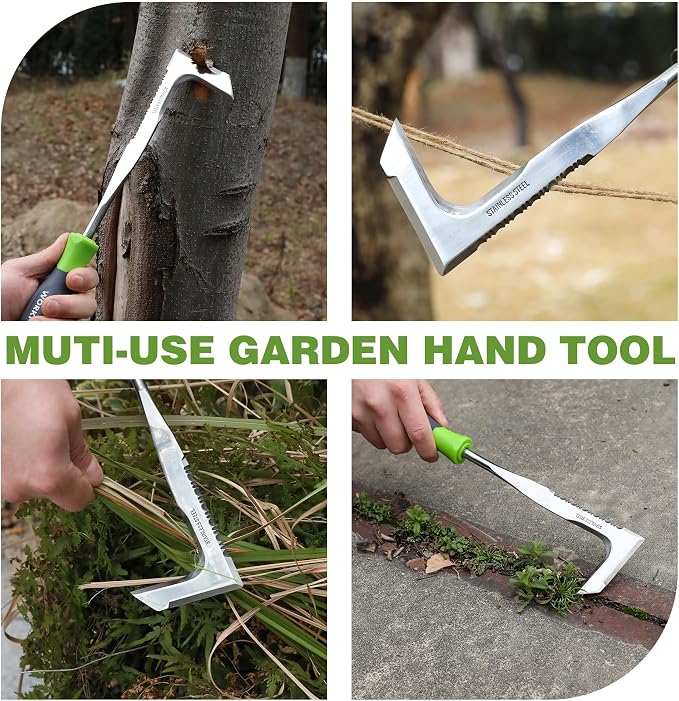 WORKPRO Crack Weeder, 12" Stainless Steel Crevice Weeding Tool | Soft Handle, L-Shaped Side-Walk Weed Puller Spatula, For Garden Lawn Yard Patio Terrace Paving Moss Garden Tool
