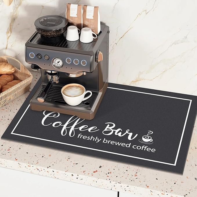 Findosom 12"x 20" Dish Drying Mat, Super Absorbent & Cuttable Coffee Mat, Hide Stain Bar Mat for Kitchen Counter, Coffee Bar Accessories, Black (Pack of 2)
