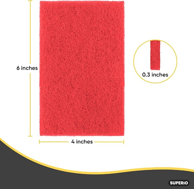 Scouring Pad Non-Scratching Scrubber Non-Scratch Cleaning Scrub Pads Heavy Duty Scouring Pad Reusable Kitchen Scrubbing Pad Pack of 12 Red, by Superio