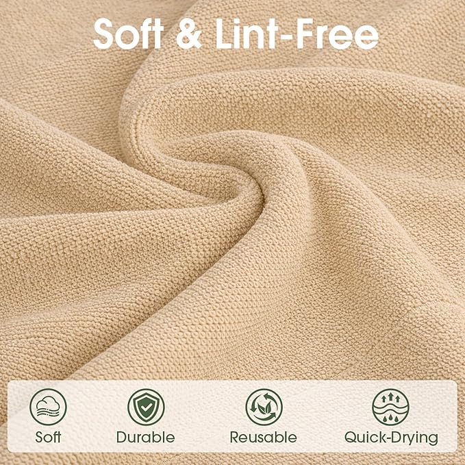 Reusable Microfiber Cloth Roll - 100 Pack, 12"x12" Washable Tear-Away Towels. Fits Paper Towel Holders. Lint-Free & Streak-Free Rags for Kitchen, Glass, Cars, Electronics (Wheat Beige)