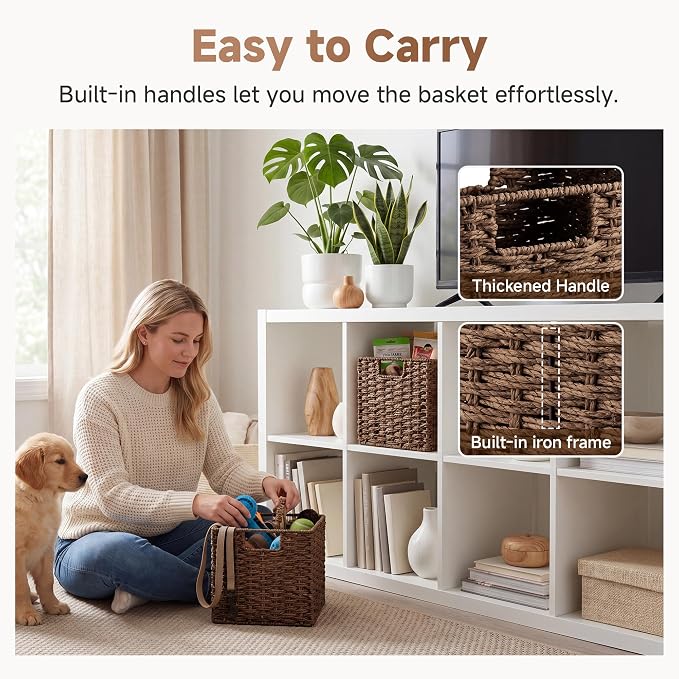 StorageWorks 9 inch Cube Storage Bins, Wicker Baskets for Storage, Brown | 2-Pack, Handwoven Wicker Storage Cubes,Paper Rope Square Cube Organizer Bins,Foldable,Baskets for Organizing,9x9 Storage Cube