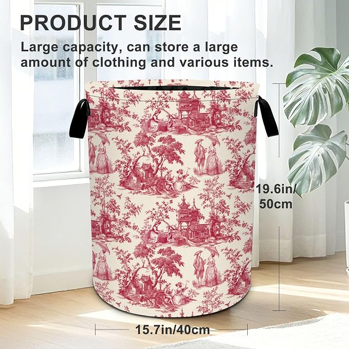 Vintage French Country Laundry Basket Foldable Oxford Laundry Hamper With Handle For Room Bathroom Bedroom