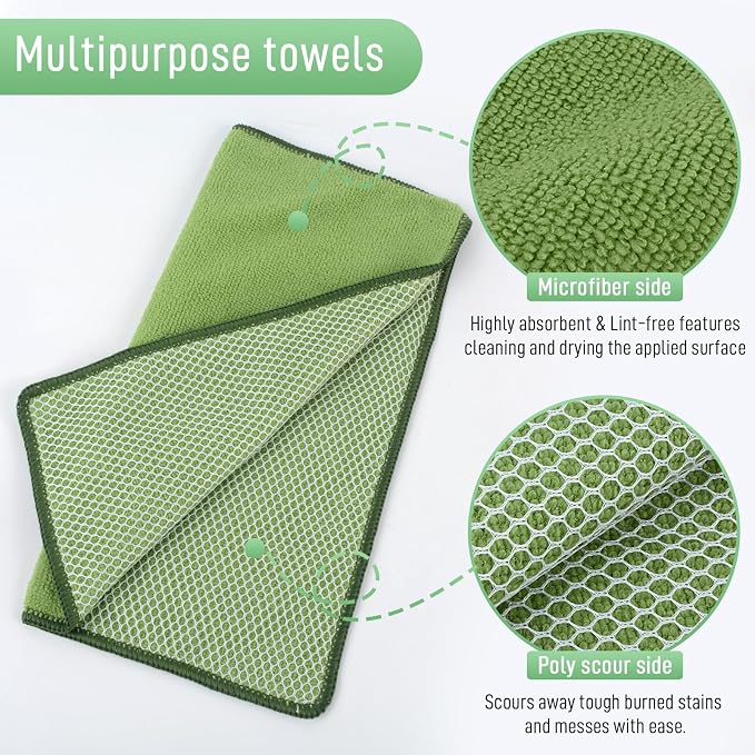 Dish Cloth for Washing Dishes Kitchen Washcloth Cleaning Cloth | 12x12inch 10pack Kitchen Towels Rags, Microfiber Cleaning Cloths, Wash Cloths with Poly Scour Side,Wholesale, Assorted