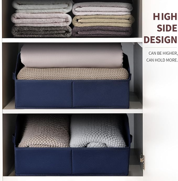 Closet Baskets for Shelves Trapezoid - Decorative Storage Baskets with Handle, Closet Bins for Organization, Shelf Storage Bins for Clothes, Books, Home, Office, 3 Pack, Navy Blue