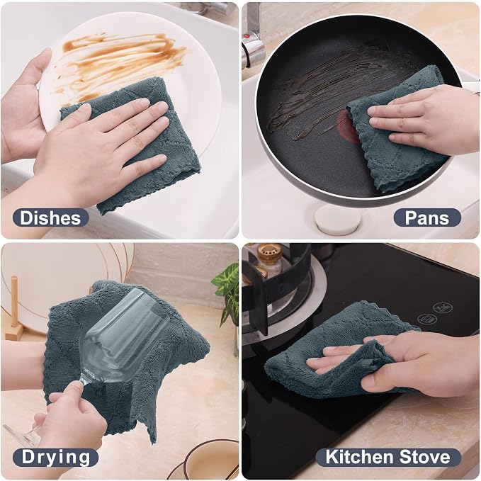 Homaxy Super Soft 16 Pack Coral Velvet Dish Cloths, 10" x 10", Dark Grey | Ultra-Absorbent Dishcloths, No Lint, Nonstick Oil, Fast Drying, Microfiber Cleaning Cloth