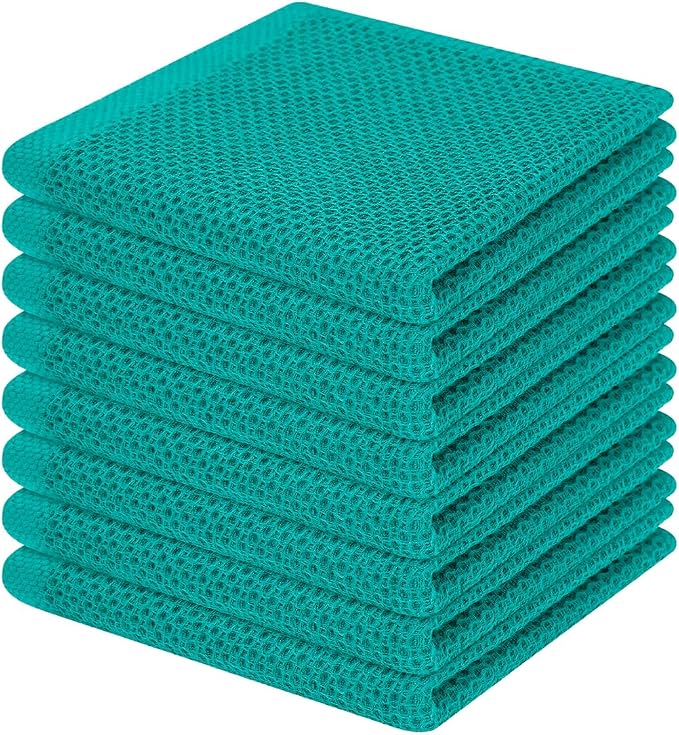 Homaxy 100% Cotton Waffle Weave Kitchen Dish Cloths 8-Pack, Teal | 12 x 12 Inches, Ultra Soft Absorbent Dish Towels, Quick Drying Dish Rags with Hanging Loop