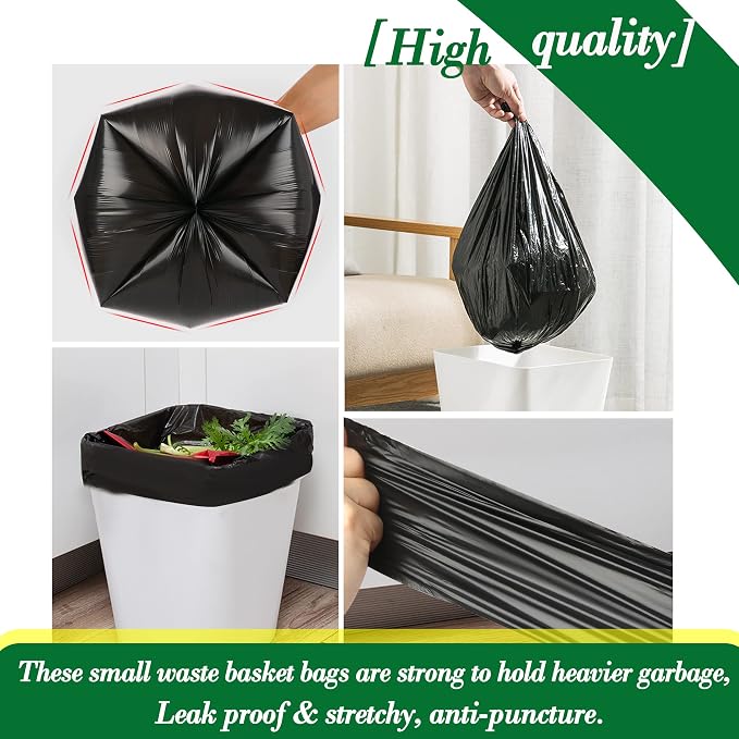 2.6 Gallon 120 pcs Small Black Trash Bags, Strong 2.5 Gallon 2.6 Gallon Garbage Bags, Bathroom Trash Can Bin Liners,Mini Bags Waste Basket Liner,Fit 6-10 Liter, 2.6 Gal-Black-120