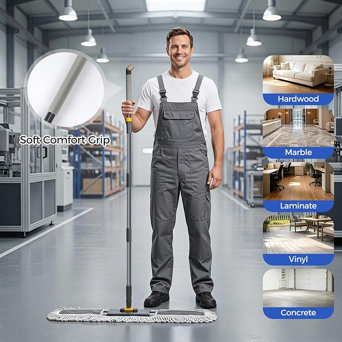 36" Commercial Dust Mop for Floor Cleaning, Heavy Duty Industrial Mop | Sweeping Broom with 3 Mops Pads, Industrial Mop for Hardwood, Tile, Gym, Office, Mall, Warehouse