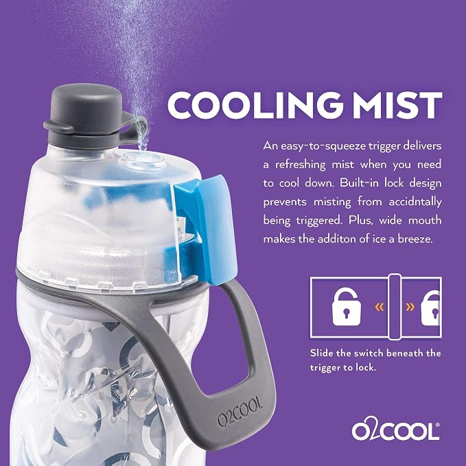O2COOL Mist N Sip 20 oz Misting Sports Water Bottle Ombre Prism Pink