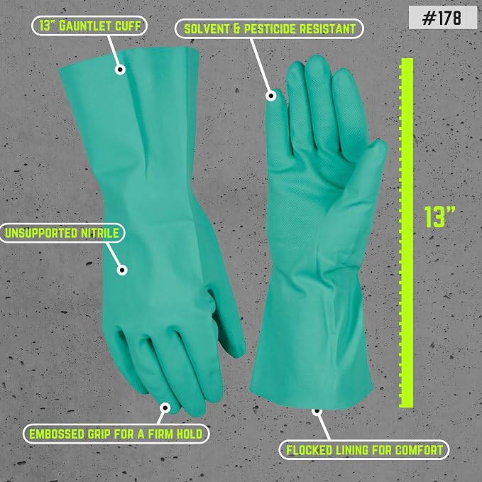 Wells Lamont Nitrile Chemical Resistant Gloves, 13" Gauntlet Cuff, Medium | Nitrile Coated, Chemical Resistant, 13" Gauntlet Cuff, Embossed Grip, Solvent Resistant
