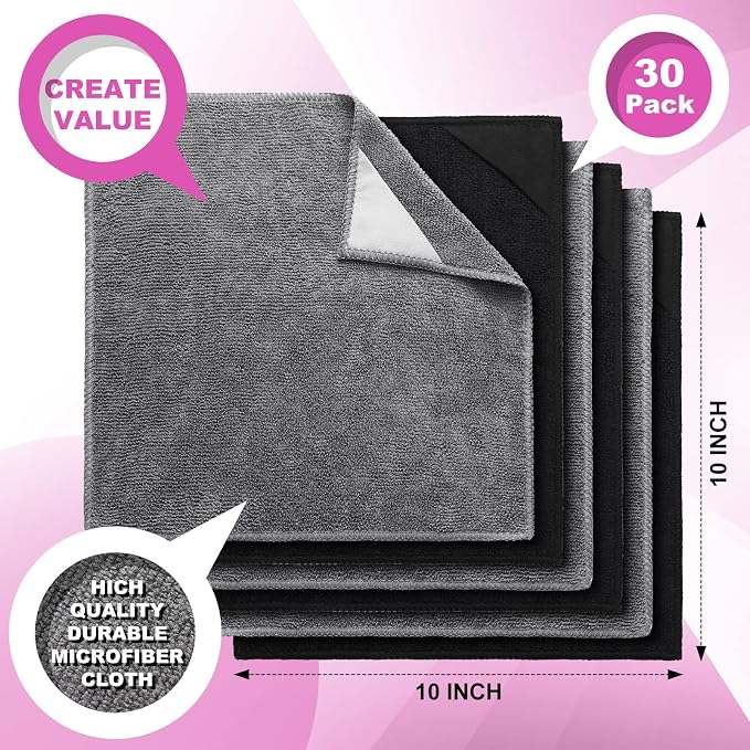 Tudomro 30 Pcs Magnetic Microfiber Cleaning Cloth, Black, Gray | 10'' x 10'', Dry Erasers Bulk, Whiteboards Dry Erase Cloth, Cleaner Reusable, Home, Office,