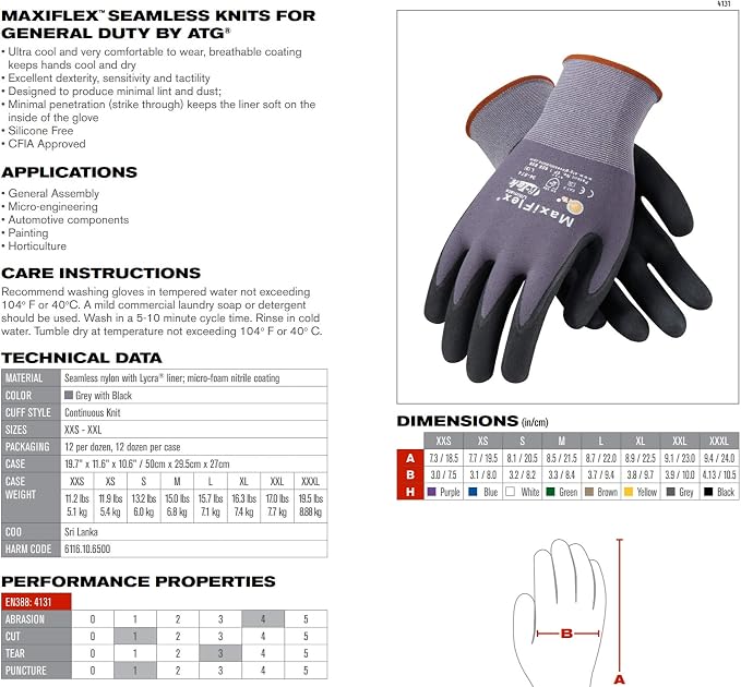 MaxiFlex 34-874 Seamless Knit Nylon Gloves with Nitrile Coat and Micro Foam Grip on Palm and Fingers