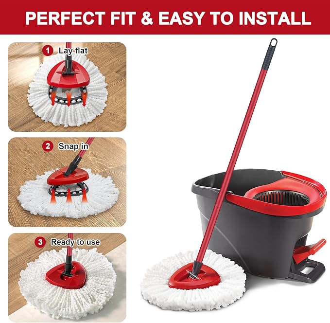 O-Ceda Easy Wrin Spin Mop Replacement - 8 Pack Microfiber Spin Mop Heads, Easy Cleaning Refills