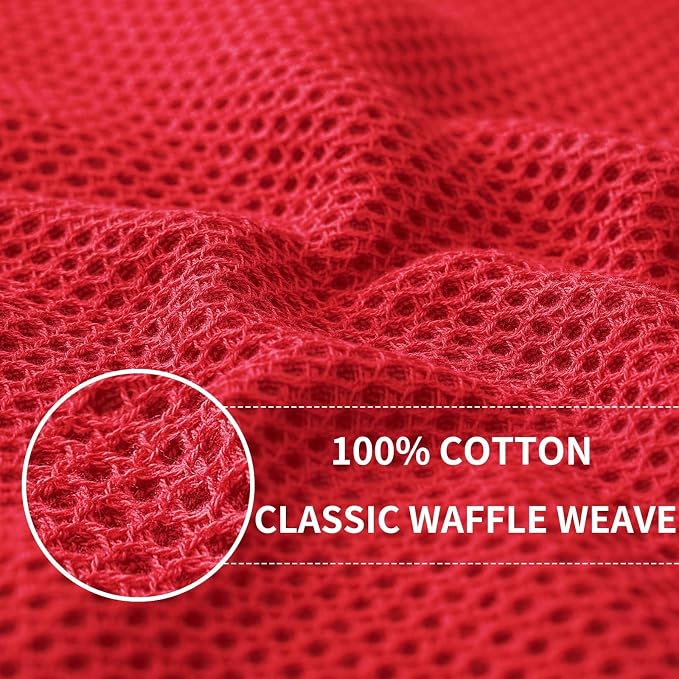 Homaxy 100% Cotton Waffle Weave Kitchen Dish Cloths 24-Pack, Red | 12 x 12 Inches, Ultra Soft Absorbent Dish Towels, Quick Drying Dish Rags with Hanging Loop