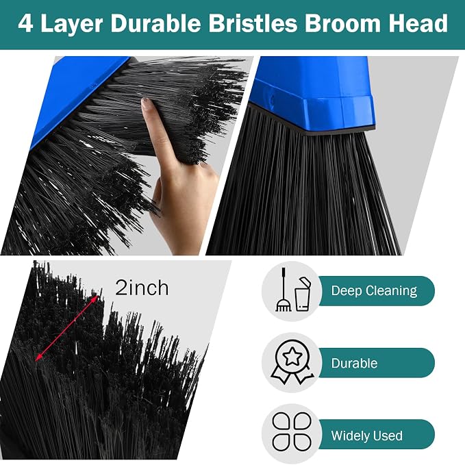 8 Pcs Outdoor Broom for Floor Cleaning 54 Inch Commercial Heavy Duty Broom Long Handle Kitchen Household Angle Brooms for Sweeper Sweeping Indoor Dust Hair Cleaner Corn Shop(Blue)