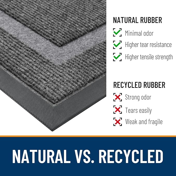 OLANLY Front Door Mat Outside 47x23, All-Season Heavy-Duty Rubber Doormat | Dark Grey, Absorbent, Stain Fade Resistant, Waterproof Non-Slip Backing, Low-Profile Indoor Outdoor Floor Mat for Entryway