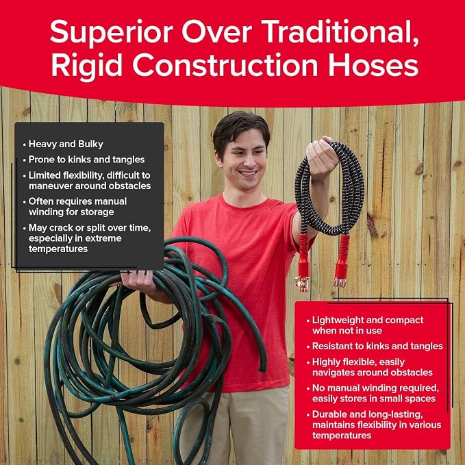 Pocket Hose 25 FT Copper Head Hose, Pocket Pivot, No Tangles, Anti-Burst | Anti-burst sleeve reinforced with bulletproof fiber, 360° swiveling pocket pivot connector, lightweight compact design