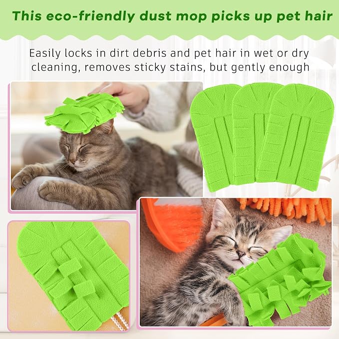 Zubebe 6 Pcs Reusable Duster Refills Fleece,Olive Green | Soft Polyester Fiber Flat Duster Refill Multi Surface Washable Cleaning Pad Tools for Home, Blinds, Car, Pet, Furniture, Fans