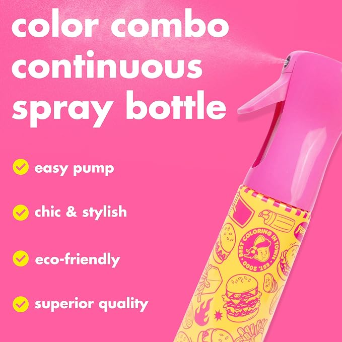 Colortrak Color Combo Continuous Spray Bottle, 12 Oz | Fine Mist Professional Styling Hair Spray Bottle with 360 Degree Distribution, for Styling, Cutting, and Color Services