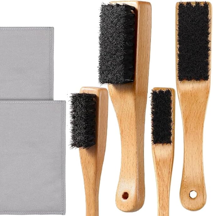 Patelai 6 Pcs Silver Polish Set Jewelry Cleaning Kit, Modern | 4 Wooden Silver Cleaning Horsehair Brushes with 2 Pieces Polish Cloth for Jewelry Tarnish Silverware Plateware