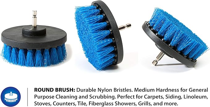 RevoClean 4 Piece Scrub Brush Power Drill Attachments-All Purpose Time Saving Kit-Perfect for Cleaning Grout, Tile, Counter, Shower, Grill, Floor, Kitchen, Blue & White