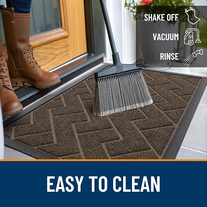 OLANLY Front Door Mat Outside 71x47, All-Season Absorbent Rubber Doormat | Brown, Heavy-Duty, Stain and Fade Resistant, Waterproof Non-Slip Backing, Low-Profile Indoor Outdoor Floor Mat for Entryway