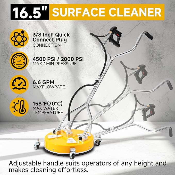 Tool Daily 16.5" Pressure Washer Surface Cleaner with Dual Handle, 4500 PSI | Surface Cleaner for Pressure Washer Attachment with 4 Wheels for Driveway, Sidewalk, Patio, Deck Cleaning