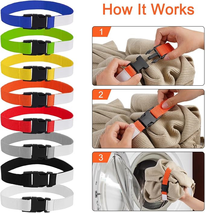 Laundry Strap Sock Clips Set, 12/24/36/40 Laundry Strap with Buckle, Sock Clips for Laundry Nylon Strap Sock Organizer Accessories, Household Cleaning Loop Accessories Tools for Washing Care