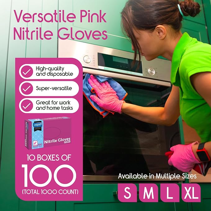 Inspire Pink Gloves Disposable Latex Free | Nitrile Pink Glove Hair and Nail Salon, Esthetician Nitrile Disposable Gloves