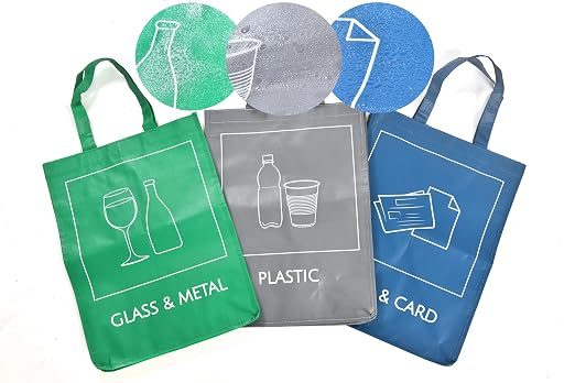 Reusable Recycling Bin Bags, 3-Pack Indoor and Outdoor Separate Waste Sorting Organizer Compartment Container, Waterproof Recycle Bins for Kitchen Home Office