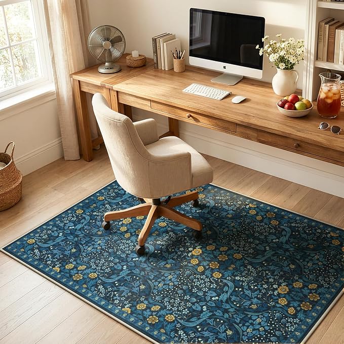 Anidaroel Floral Office Chair Mat for Hardwood Floor, 48"x60" Under Desk Chair Rug for Rolling Chair, Anti-Slip Computer Chair Mat, Low Pile Carpets Protector Mat for Home Office Gaming Room