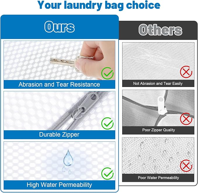 3-Pack Durable Honeycomb Mesh Laundry Bags for Delicates, M + L + XL | 120gsm Honeycomb Mesh, Sturdy Zipper, Protect Delicates, Reusable, Washer & Dryer Safe, For College, Dorm, Home and Travel