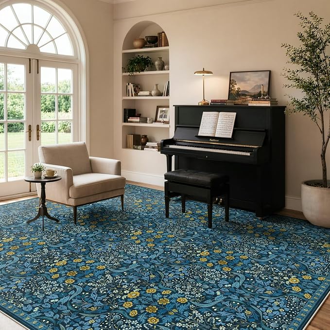 Anidaroel Office Chair Mat for Hardwood Floor/Tile Floor, 8x10 Floral Desk Chair Mat for Hard Floors, Under Desk Rug Protector for Rolling Computer Gaming Chairs, Anti Slip Machine Wash Carpet