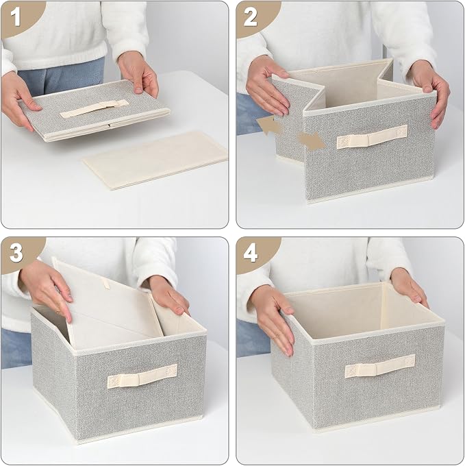 11 inch Storage Baskets, Woven Fabric Bins, Storage Cubes with Reinforced Handles, Organizer Bins for Closet Shelves, Foldable, for Clothes (Beige, 2PCS/11*11*7.8inch)